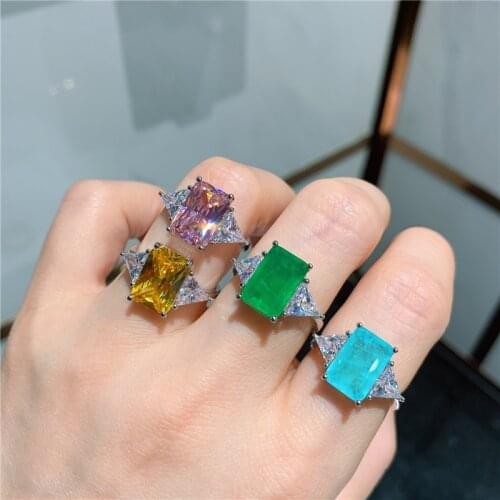 QTT Aesthetic Jewelry Best Tourmaline Gemstone Emerald Paraiba Ring 925 Sterling Silver Promise Rings For Wedding Bridal Gift