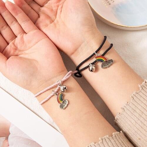 Rainbow Best Friends Charm Bracelet For Women Teens Girls Trendy Sweet Cute Pired Couple Bracelets For Women Fashion Jewelry