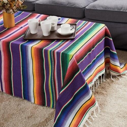 Rainbow Table Runner Stripe 215x35cm Table Runners with Tassel Mexican Tablecloth for Wedding Party Cotton Tablecloth
