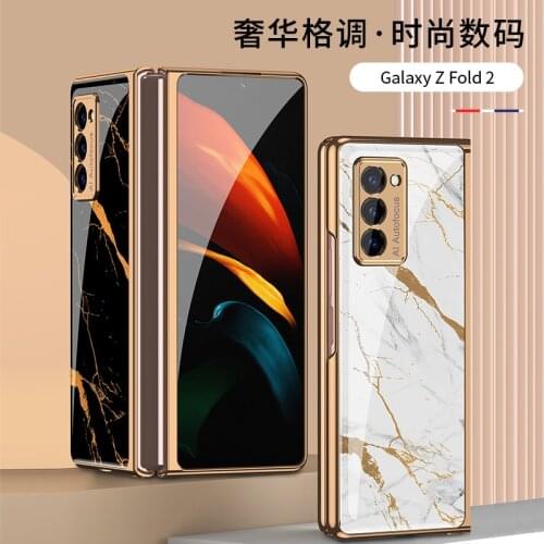 For Samsung Galaxy Z Fold 2 Case Luxury brand Plating Glass Front Back Full Protective Case For Galaxy Z Fold2 Shockproof Cover
