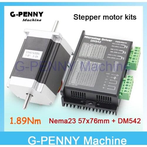 NEMA 23 CNC Stepper Motor 57x76mm dual shaft 1.89N.m 270Oz-in 3A for CNC and 3D printer & DM542 Microstep 256 1.0-4.2A DC24-50v