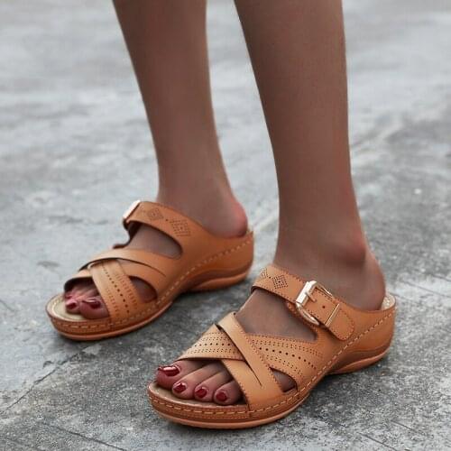 Summer women slippers Rome Retro casual shoes open toe sandals beach slip Anti-Slip Comfy Wedge Mother Peep Toe Ladies slippers