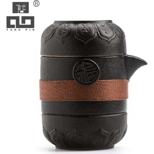 TANGPIN black crockery ceramic teapots with 2 cups a tea sets portable travel tea set drinkware kungfu tea set tea travel