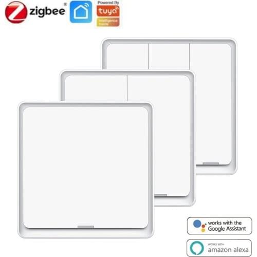 Tuya Zigbee Smart Key Switch Smart Switch Panel 1/2/3 Gang Remote Control With Neutral Use With Alexa Google Home Assistant