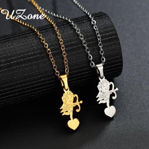 UZone Cute Love Angel Necklace Tiny Romantic Heart Stainless Steel Pendant Necklace For Lovers Femme Bijoux