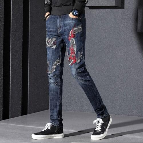 Europe American Style High Quality New Fashion Brand men Jeans Pencil pants embroidery Slim Fit Men Jeans Fashion Denim Pants