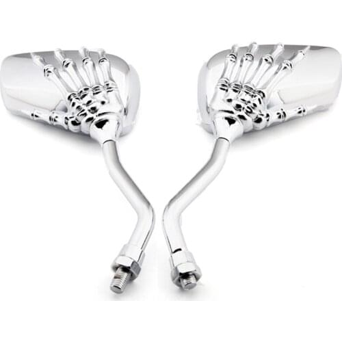 2 Pcs UniversChrome Motorcycle Skeleton Skull Hand Claw Shadow Rearview Side Mirror 8mm 10mm fit for Honda Suzuki Kawasak
