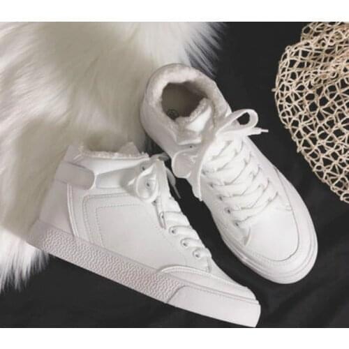 Women Fur Shoes Leather Waterproof Autumn Winter Sneakers Thin Fur Lining Solid Color Lace Up Flat Heel Nice Quality Casual Shoe