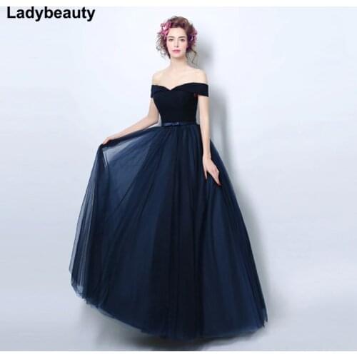 Ladybeauty 2019 Navy blue Slit Short Evening Dresses women luxury Formal Gown Long Prom Dresses