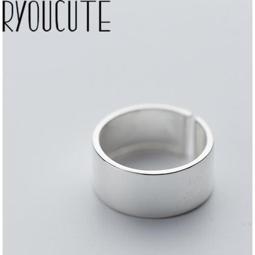 RYOUCUTE 100% Real Silver Color Exaggerated Personality Width Smooth Big Rings for Women Statement Adjustable Finger Ring