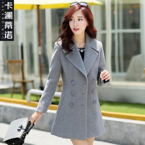 Plus size Korean Woolen Coat Women 2021 Spring Autumn Slim Long-sleeved Outwear Solid Double-breasted Female Jacket Casual Tops