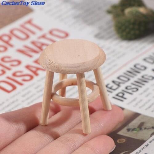 1pc 1/12 Dollhouse Miniature Furniture Round Stool Chair for Kids Pretend Play Toy 1:12 Wood > 3 Years Old MYPANDA