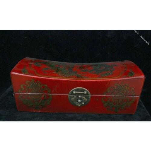 10.4" 100% Chinese wood Handmade Dragon Phoenix Long Feng Box Case casket