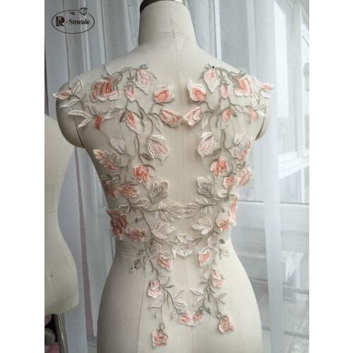 2PCs/pair Orange color matching Embroidered lace flowers Pair of flowers DIY dress dance performance clothing wedding RS2638