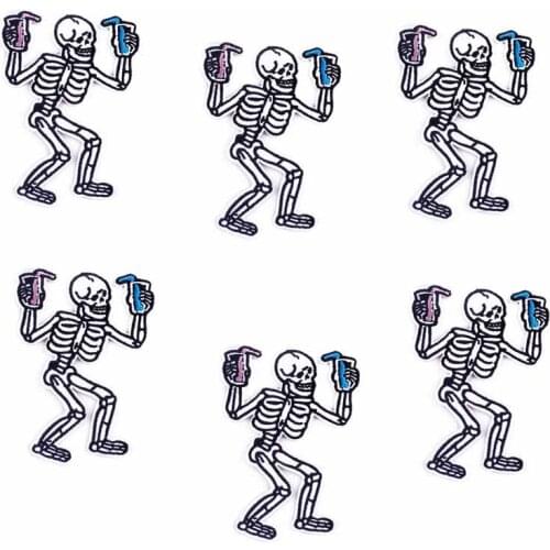 10Pcs/Set Skull Patch For Clothing Drink Patch Skeleton Embroidery Patches On Clothes Iron On Patches Appliques Stripes Badges