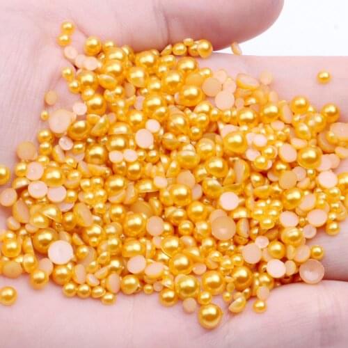 2-12mm and Mix Size Gold Half Round Imitation Pearl Loose Beads Craft ABS Flatback Pearl Beads For DIY Nails Scrapbook Decorate