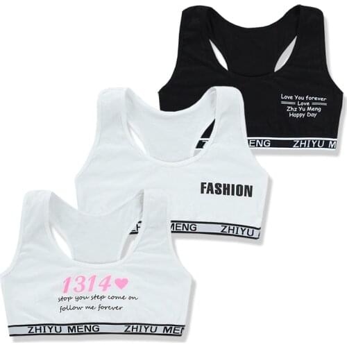 3 Pcs/Lot Puberty Young Girls Cotton Training Bras Sport Kids Students Tops Girl Teen Underwear Bras Children for 8-18 Years Old