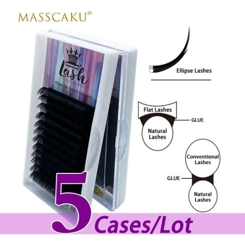 5case/lot MASSCAKU high quality matte silk lash extension tray 8-18mm super soft ellipse flat eyelash extension for lash artist