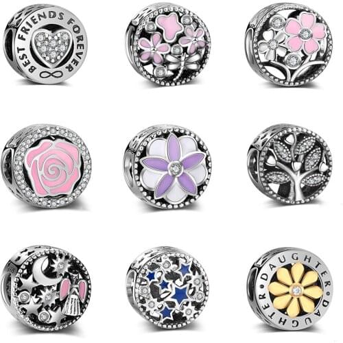 Authentic 925 Sterling Silver Bead Fashion Flower Crystal Glaze Beads For Original Pandora Charm Bracelets & Bangles Jewelry