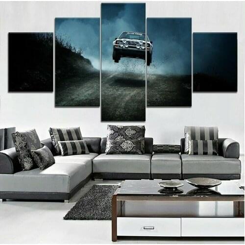 Car Leaping Over Dirt Road 5 Panel Canvas Picture Print Wall Art Canvas Painting Wall Decor for Living Room No Framed