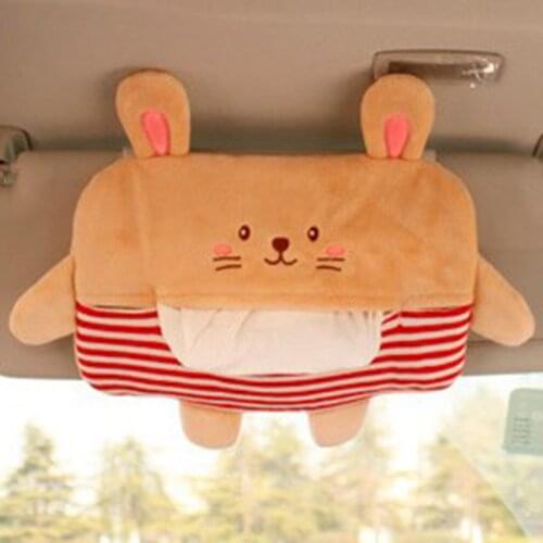 Car Tissue Boxs Auto Visor Tissue Case Hanging Kawaii Plush Animal Paper Towel Cover Holder Portable Paper Box