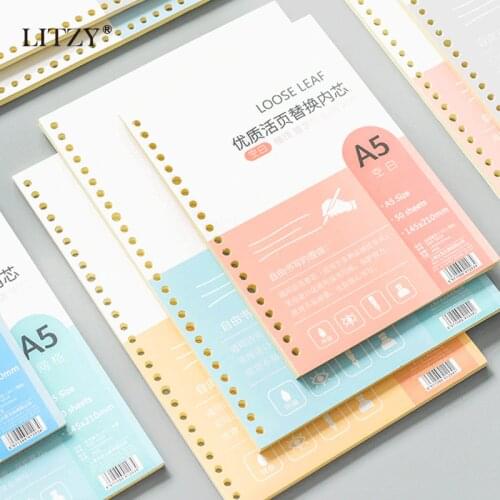 LITZY 50 Sheet A5 Loose Leaf Notebook Refill Journal Planner Notebook for Student Diary DIY Inside Book Office Stationery