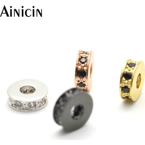20pcs 2x7mm Black Rhinestone Crystal Setting Coin Shape Spacer Beads for Jewelry Making Findings Rose Gold Silver Black