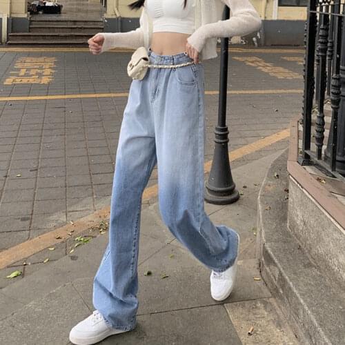 Straight Jeans Women Plus Size High Waisted Denim Pants Wide Leg Vintage Streetwear Full Length Trousers Spring Summer