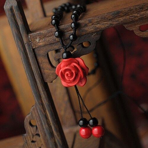 Ethnic Jewelry national scarved lacquerware vintage rose flowers necklace,fashion handmade stones statement beaded necklace