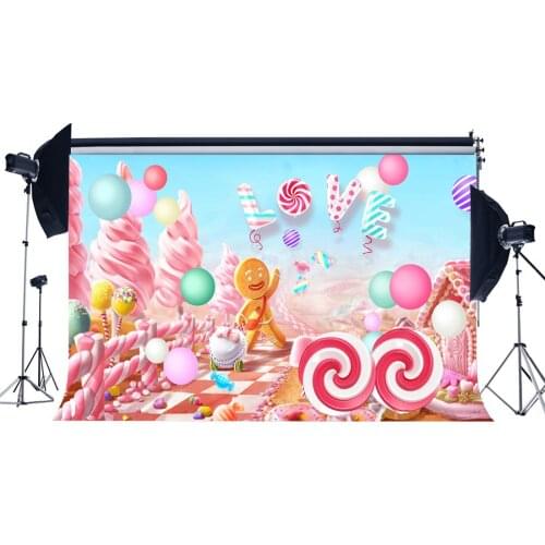 Photography Backdrop Christmas Candy House Lollipops Ice Cream Gifts Lover Gingerbread Backdrops