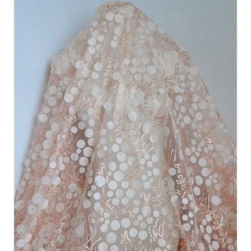 Quality gauze material Meat pink with sequins 3D Chiffon patch fabric dress wedding curtain background fabric for dress