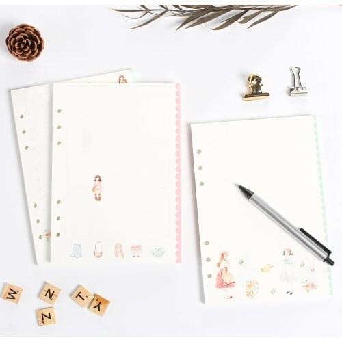 Candy creative girls design school 6 holes inner paper core stationery,cute refiling paper core set for spiral notebooks A5 A6