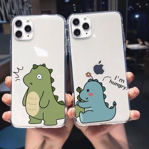 Cute Cartoon Animal Dinosaur Pig Couple Phone Case For iPhone 12 11 Pro Max X XS XR 7 8 plus 6 6s 12 Mini Transparent Soft Cover