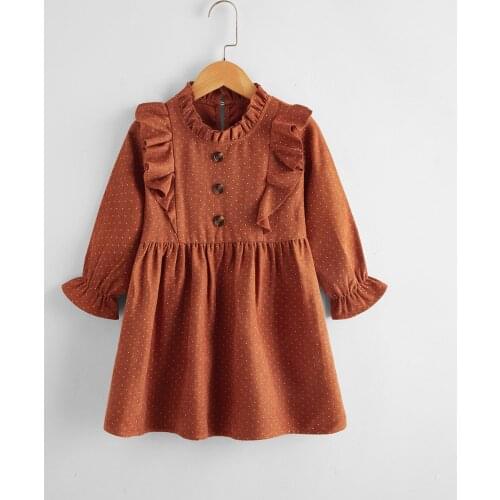 Fashion Autumn Winter Princess Girl’s Long Sleeve Dress Cute Sweety Dot Printing Ruffles Round Neck A-line Toddler Infant Dress