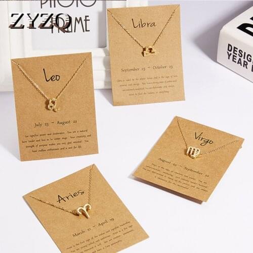 ZYZQ Trendy Zodiac Sign 12 Constellation Pendent Necklaces Female Elegant Silver Color Choker Necklaces Aquarius Birthday Gift