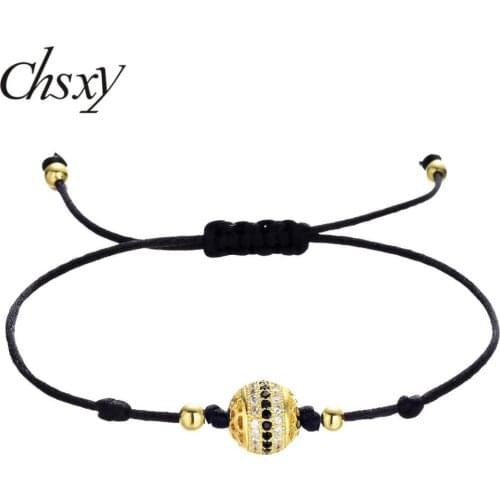 CHSXY Fashion Red Thread Bracelet Shining Cublic Zirconia Disco Ball Bead Handmade Rope Bracelets for Women Men Couples Jewelry