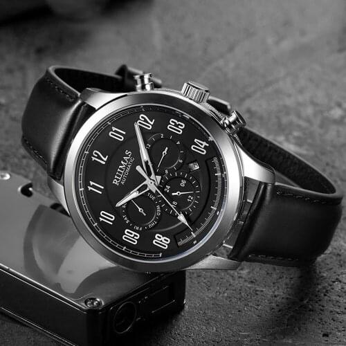 Automatic Mens Watches Casual Mechanical Pilot Watch With Date Genuine Leather RUIMAS Wristwatches New Clock Relogio Masculino