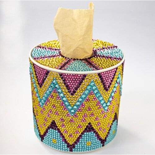 DIY Cylindrical Diamond painting Tissue Box Three-dimensional Handmade Art Cosmetic Tissue Dispenser Children Cartoon Home Decor