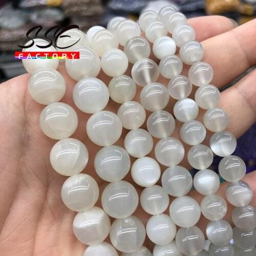 Natural White Moonstone Round Loose Beads 6 8 10 12 MM Pick Size Beads For Jewelry Making DIY Bracelet Necklace 15" Strand