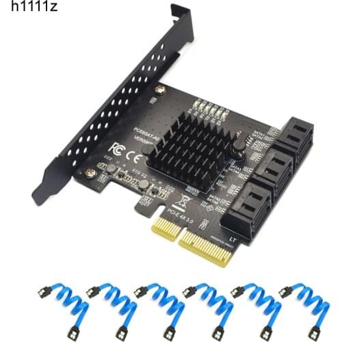 Riser Card PCIe 4X 1X SATA Card 6 Port 6Gb SATA3.0 PCIE Card PCIe to SATA Controller Expansion Card 6 SATA Cable for Chia Mining
