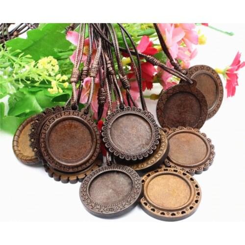 Fit 25mm Cabochons brown Wood Necklace Base blank Wooden Pendant Trays Diy Jewelry Accessories for Necklace Making 2 Strands