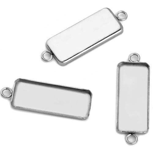 20pcs NO Fade Stainless Steel Pendant Blank Base Empty Support DIY Fit 10*25MM Rectangular Accessories Jewelry Making Wholesale