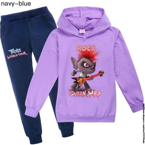 New boys and girls pullovers childrens fashion Trolls 2 hooded t-shirt suit childrens clothing christmas outfit