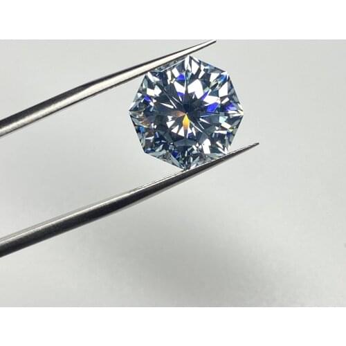 11x11mm 5 Carat Synthetic Octagon Shape Blue Color Moissanite Diamond Ring Gemstones On Sale