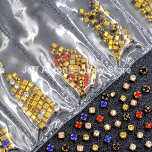 Mixed 6 colors gold metal 3d nail art decorations rhinestones nails accessoires Tiffany Prong Setting Diamonds New Arrive