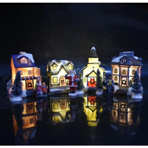 10Pcs/Set LED Miniature Christmas Tree Santa Claus Small House Street Light DIY Fairy Garden Figurines Doll House Decor