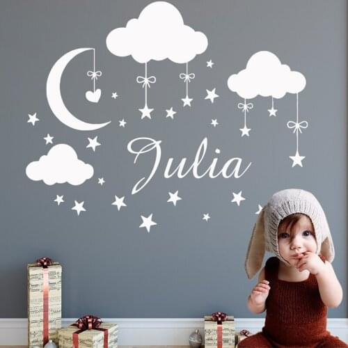 Personalized Custom Name Wall Sticker Moon Stars Vinyl Decals For Kids Babys Room Decoration Decal Girls Bedroom Decor Mural