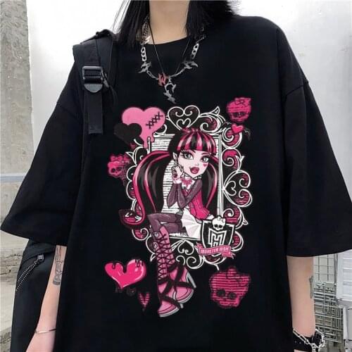 2021 Harajuku cartoon gothic print short sleeve Retro T-shirt women tops Summer streetwear O-neck sweet girl tee shirt Y2K Bratz