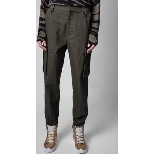 2021 Autumn New Womens Cargo Pants Letter Embroidery Simple Casual Long Trousers with Pockets Ladies Bottoms