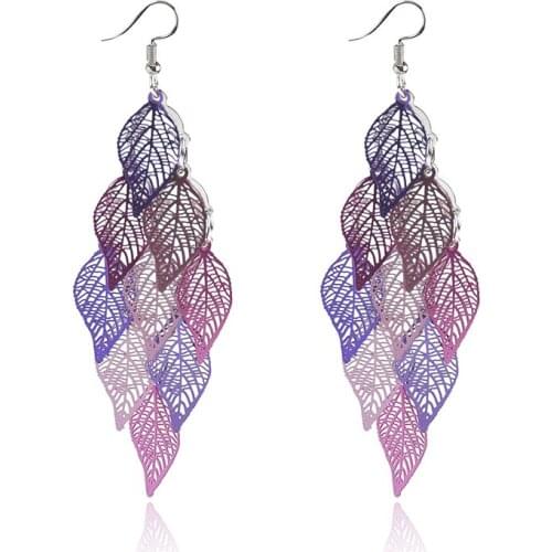 Women Gold Filled Leaf Long Earrings Paved Clear Natural Female Earings Stainless Steel Girls Fashion Jewelry Unusual Things